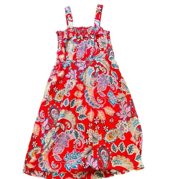 Talbots Red Paisley Dress Sleeveless Summer Sundress Women's 12P Fit & Flare - Picture 2 of 10